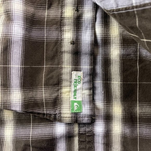 QUICKSILVER Shirt Men Small S Brown Yellow Plaid Button Up Short Sleeve Casual - Picture 7 of 11